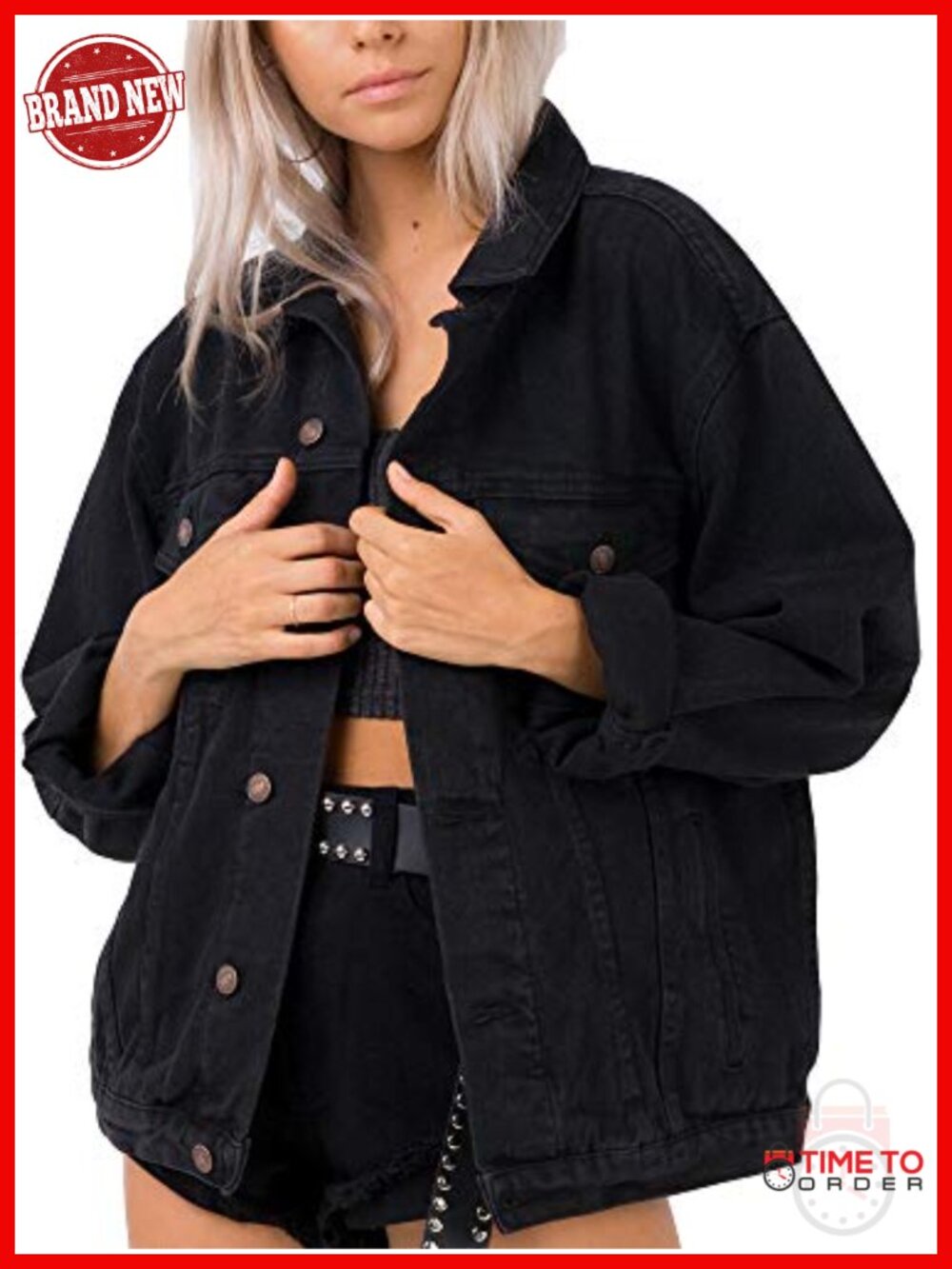 Oversized Denim Jacket Button Front Cotton Blend